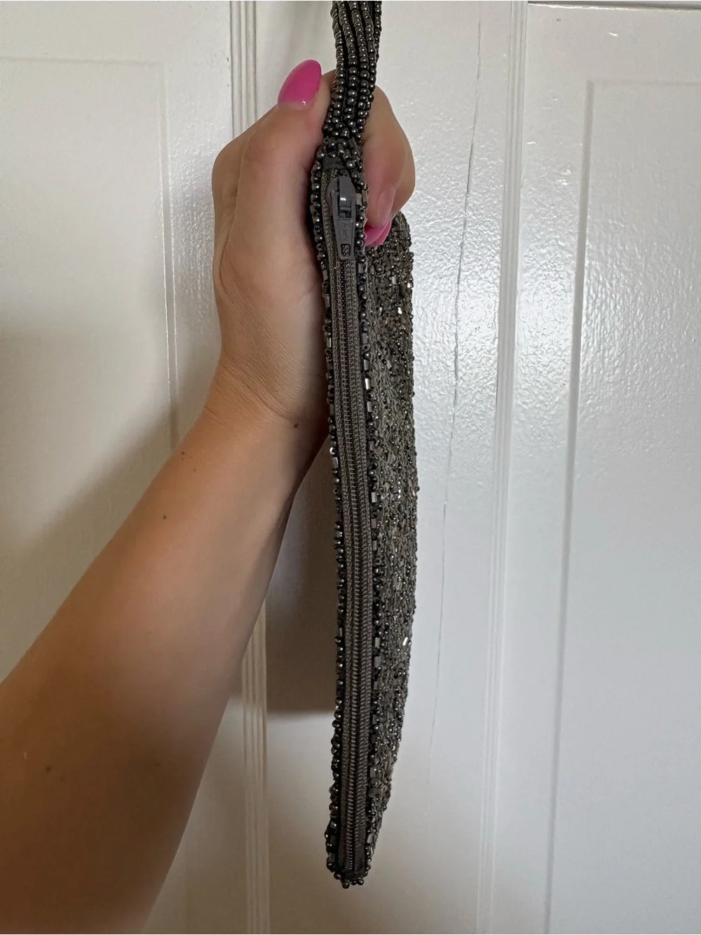 Moyna Beaded Wristlet Love Mini Bag Silver
